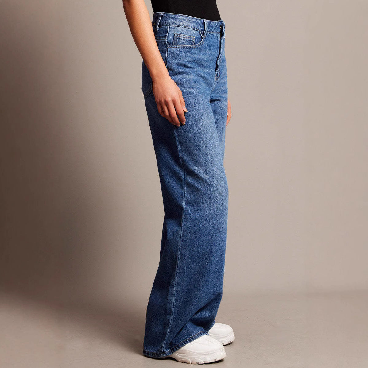 Damen Weite Denim-Hosen mit hohem Bund Sovae