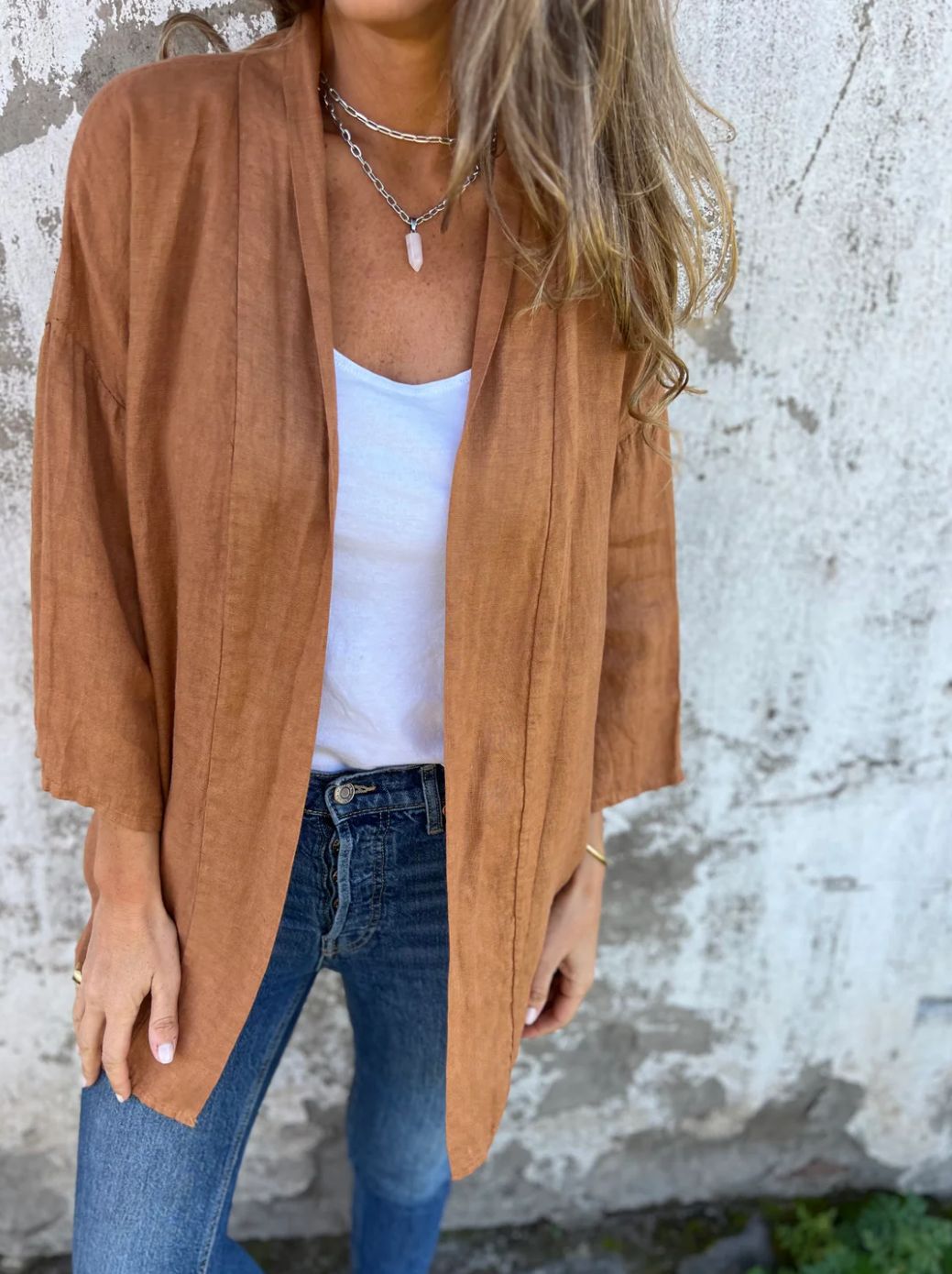 Damen lockere Leinenjacke mit innovativem Schnitt Sovae