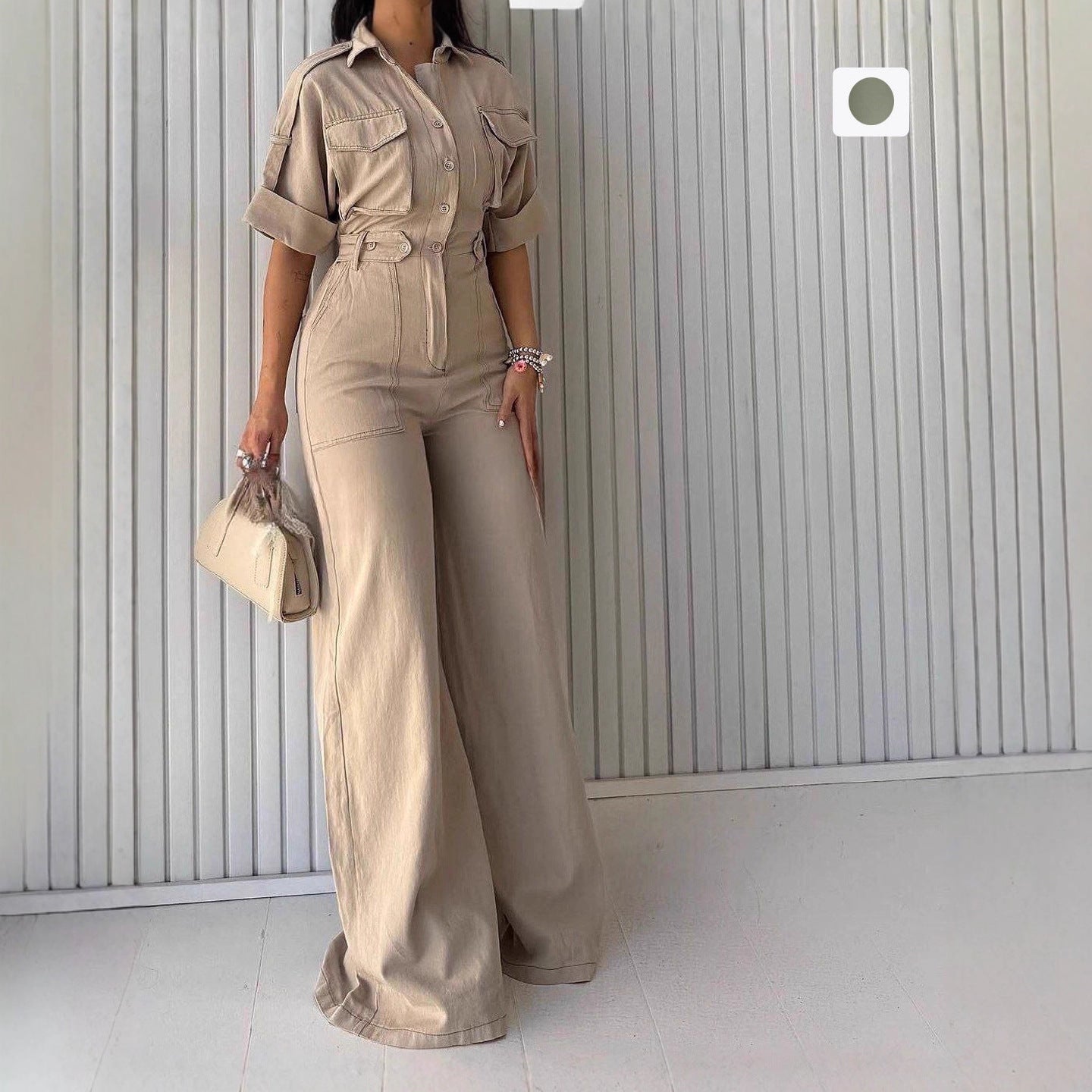 Damen Utility Jumpsuit mit weitem Bein und praktischen Taschen Sovae