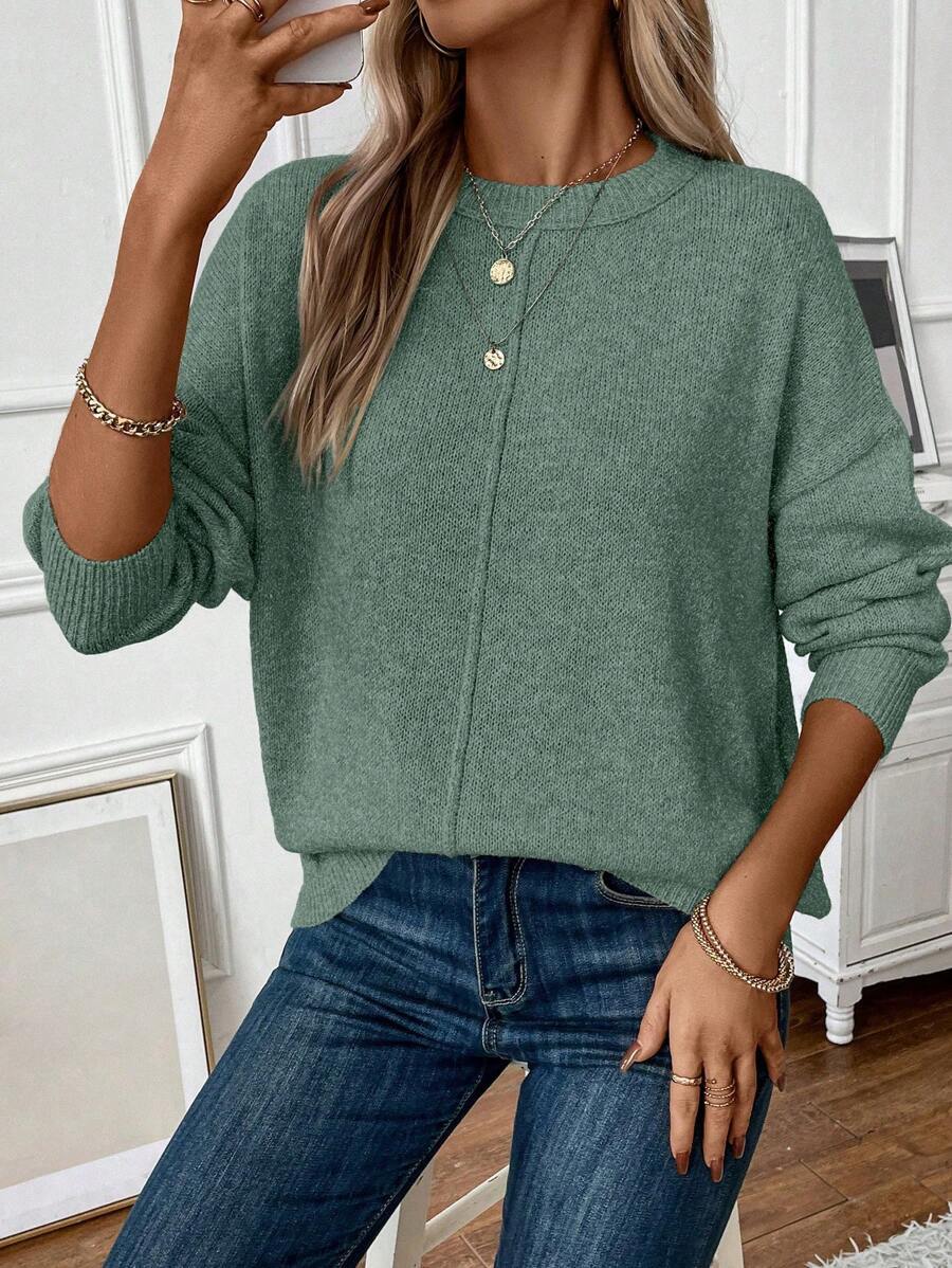 Damen lässiger Strickpullover mit lockerer Passform und schlichtem Design Sovae