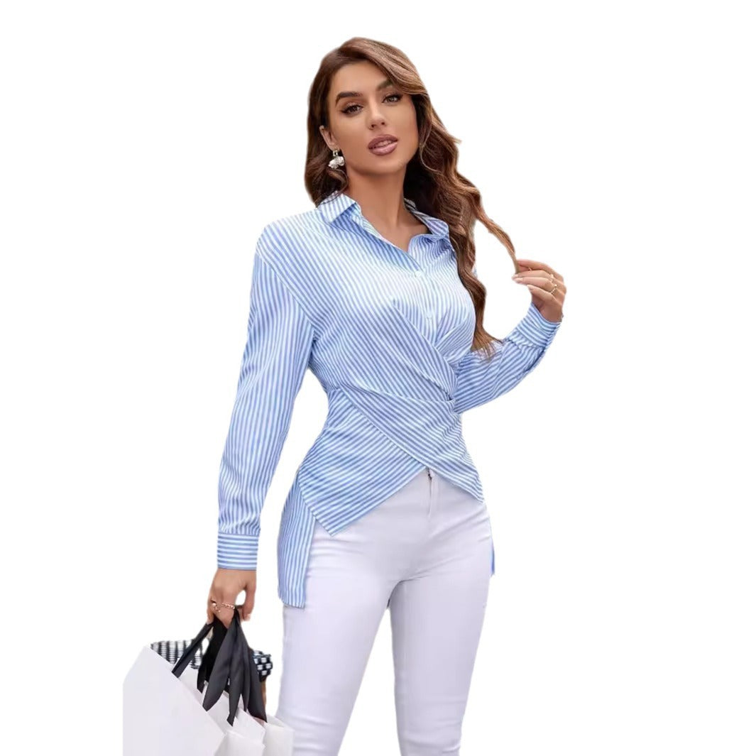 Damen Wickelbluse mit gestreiftem Design Sovae
