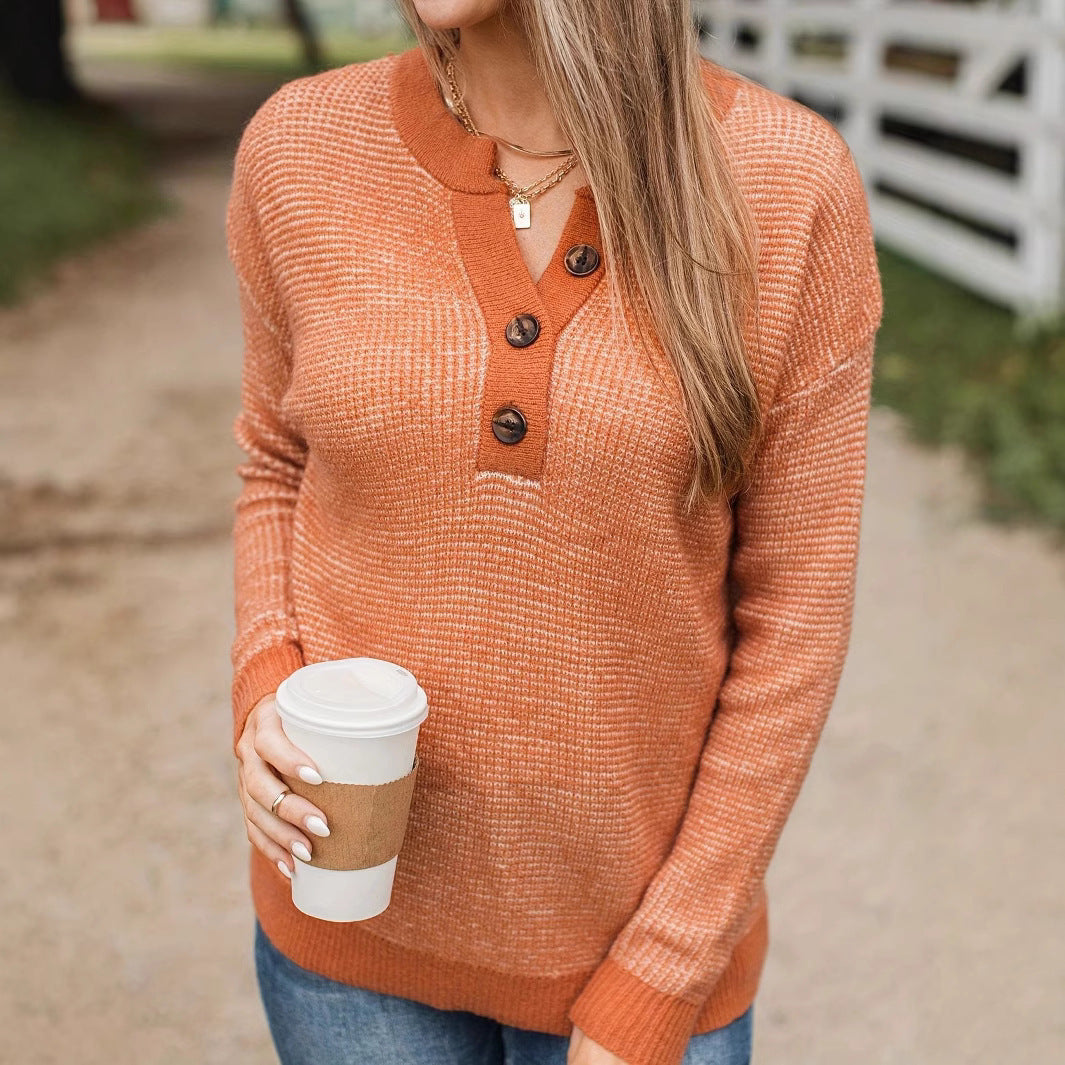 Damen lässiger Pullover mit Knopfleiste und strukturiertem Kragen Sovae
