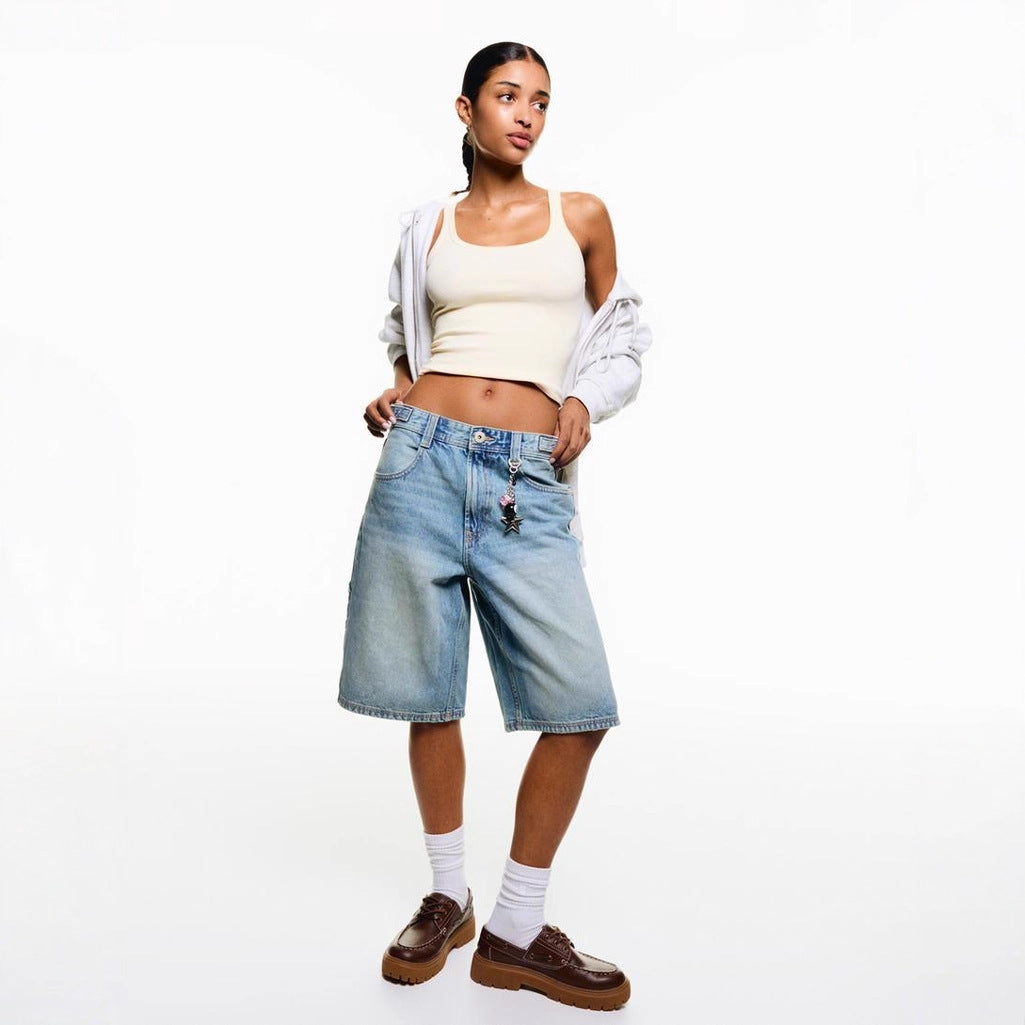 Damen High-Waist Denim-Bermudas mit lässigem Schnitt Sovae