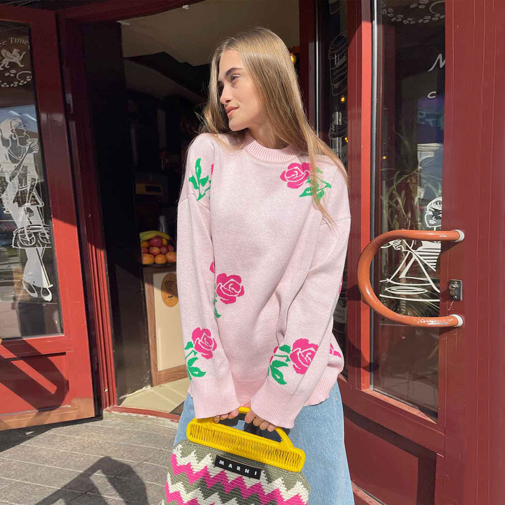 Damen weicher Strickpullover mit floralem Design Sovae