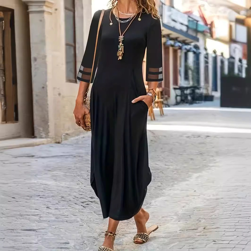 Damen lässiges Maxikleid mit durchscheinenden Ärmelabschlüssen Sovae