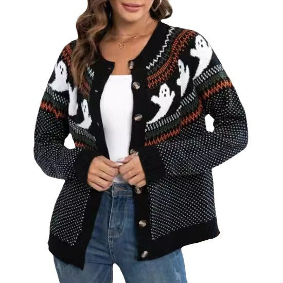 Damen kuscheliger Cardigan mit gespenstischem Muster Sovae