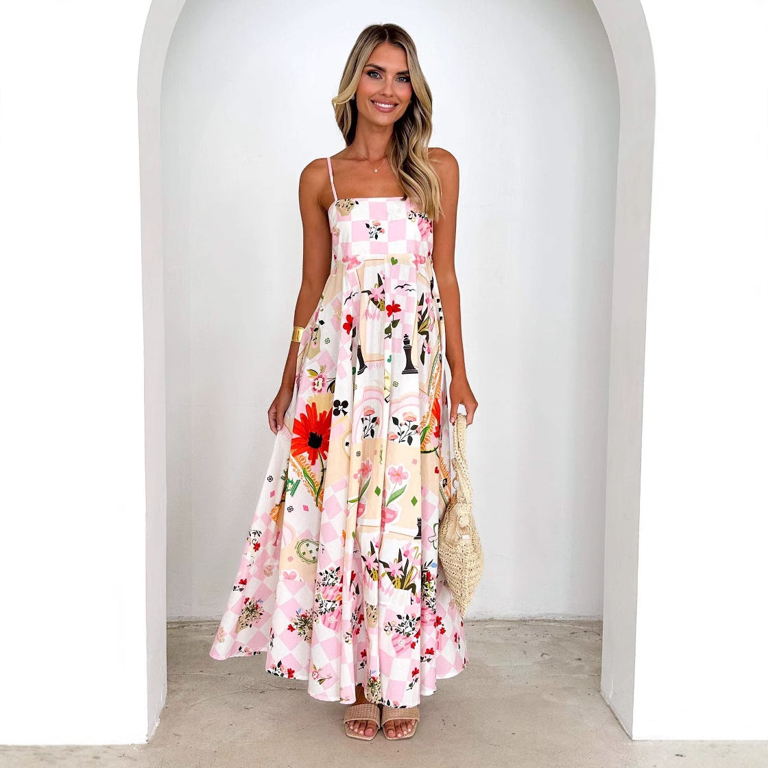 Damen Maxikleid mit floralem Design und leichtem Chiffon Sovae