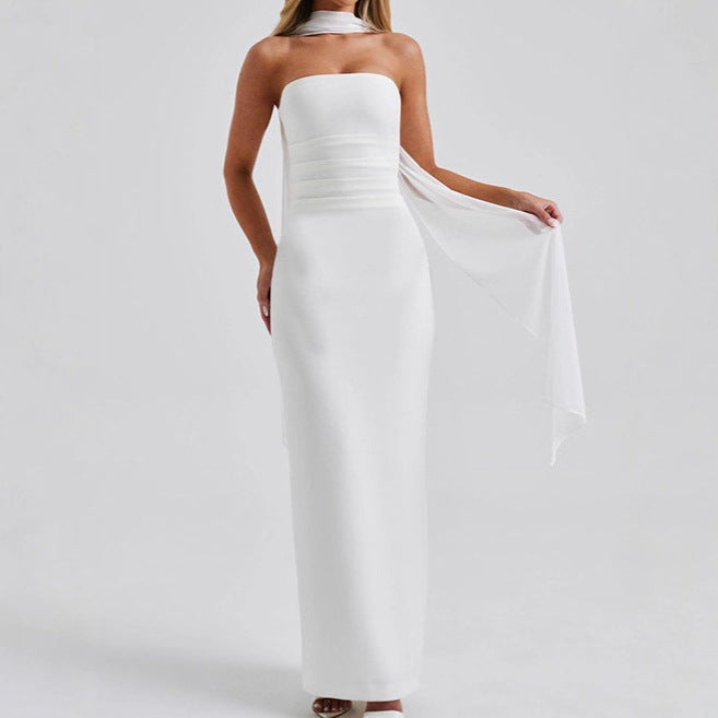 Damen Strapless Maxi-Kleid mit transparenten Ärmelakzenten und figurbetontem Schnitt Sovae