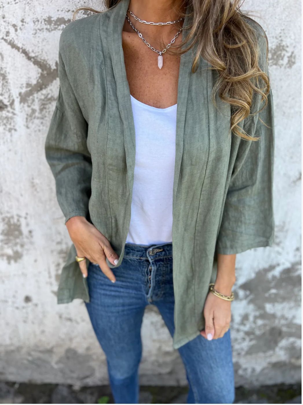 Damen lockere Leinenjacke mit innovativem Schnitt Sovae