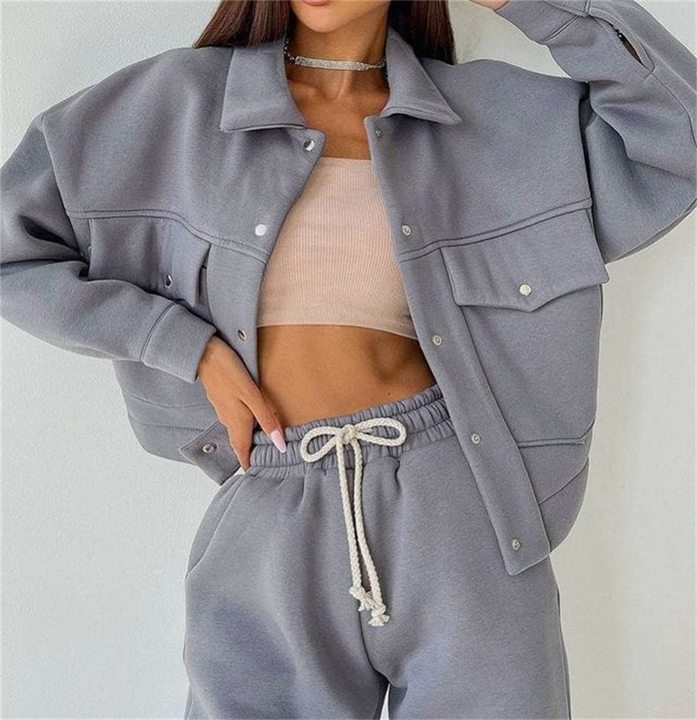 Damen lässiges Fleece-Set mit praktischer Jacke und bequemen Jogginghosen Sovae