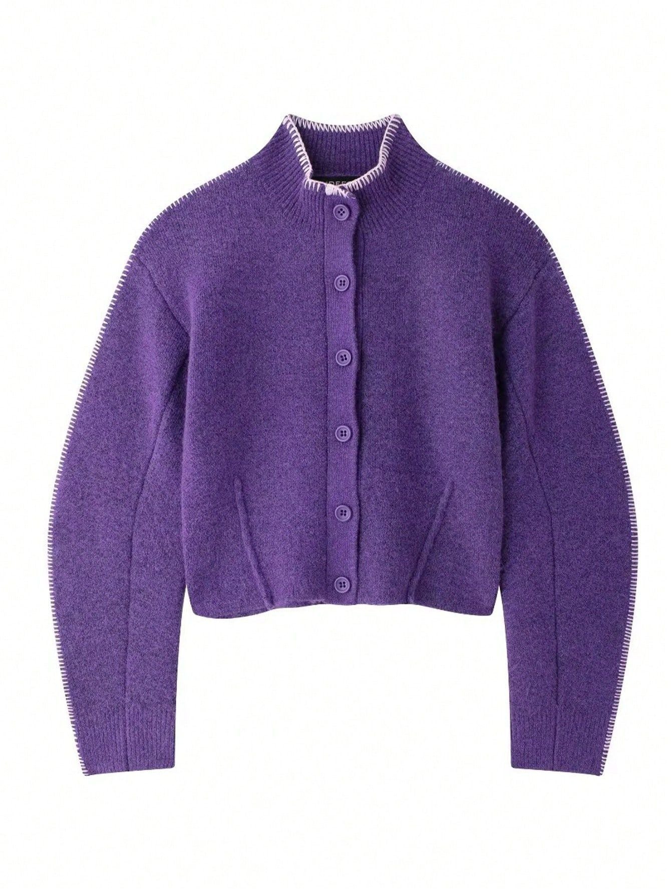 Damen stilvolle Strickjacke mit Knopfverschluss und hochgeschlossenem Kragen Sovae