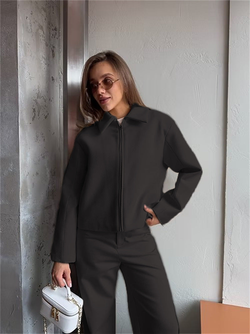 Damen elegante und lässige Jacke mit durchgehendem Reißverschluss Sovae