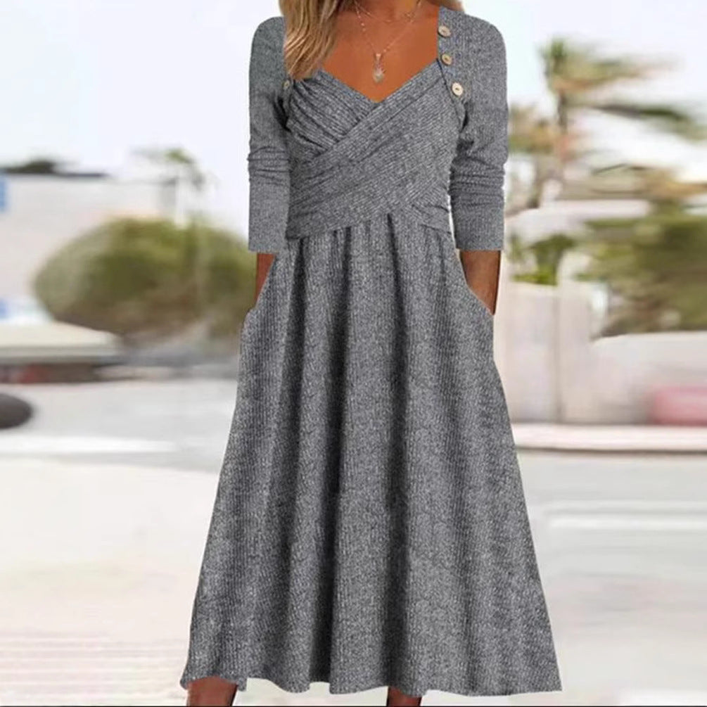 Damen Wickelkleid mit eleganten Knopfdetails und praktischen Taschen Sovae