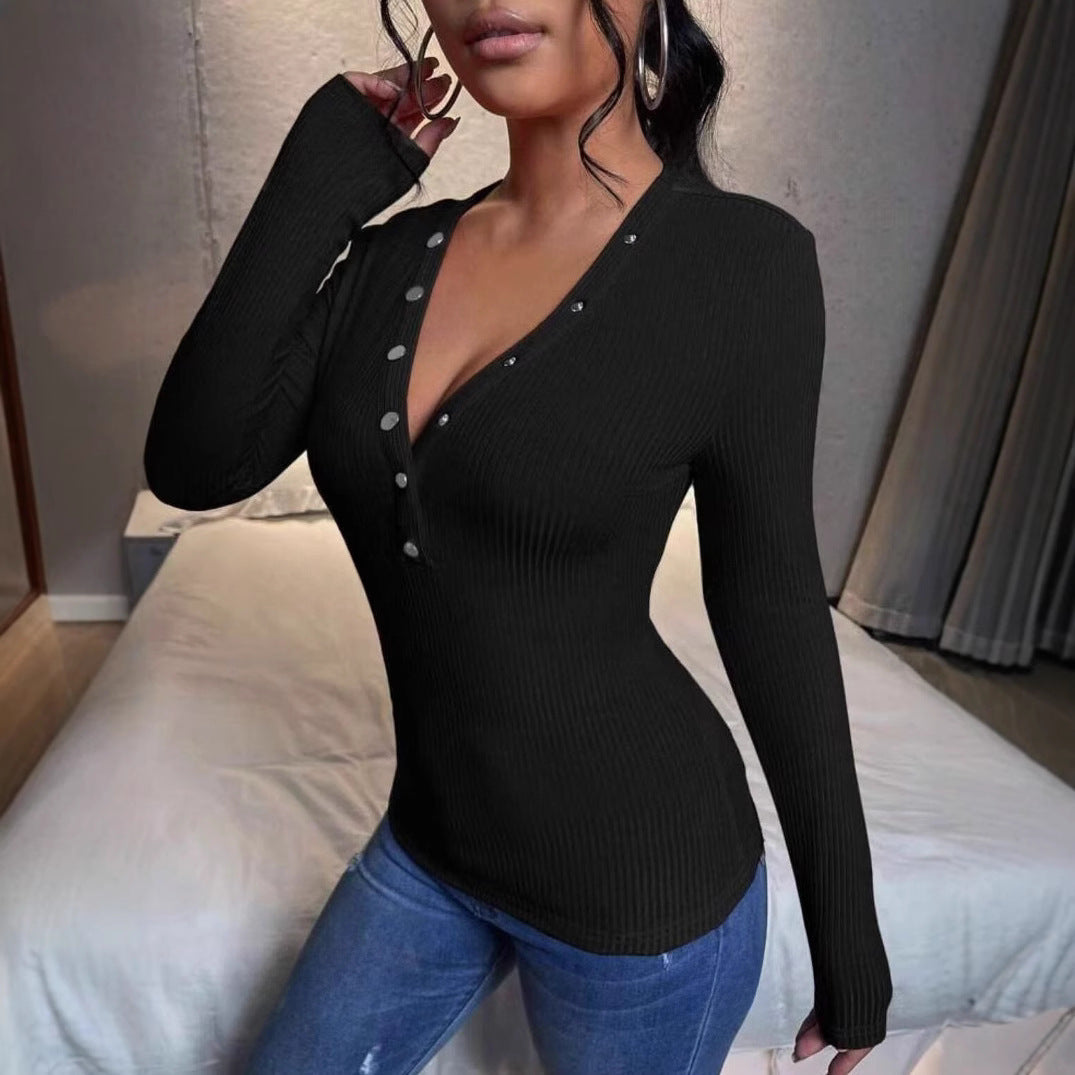 Damen Langarmbody mit Knopfleiste Sovae