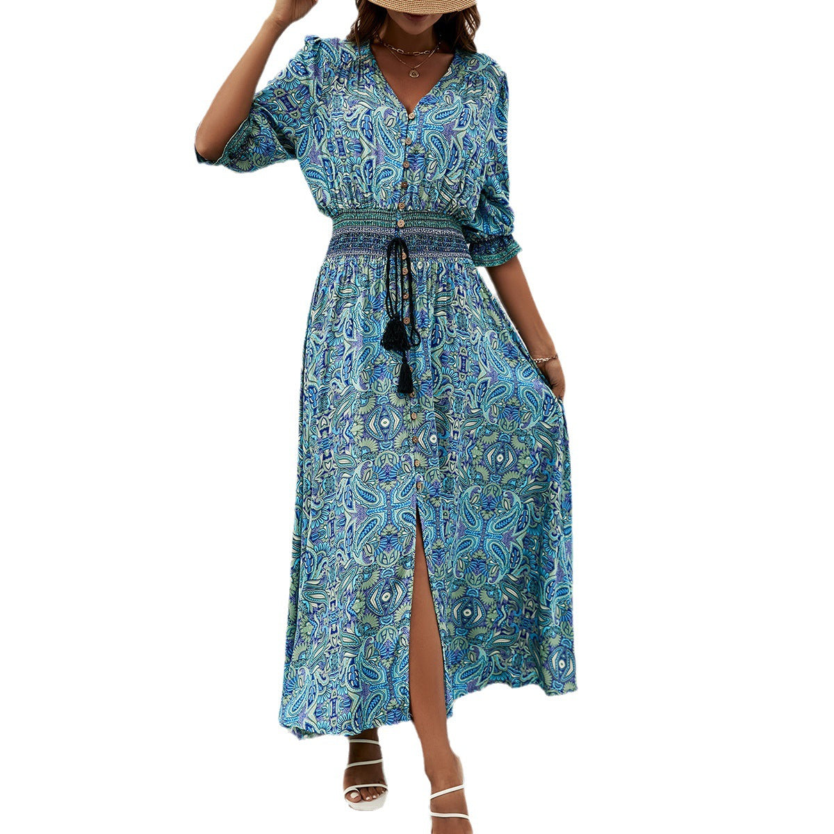 Damen Maxikleid mit detailliertem Tiel-Design Sovae