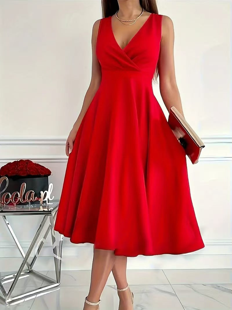 Damen A-Linien-Kleid mit V-Ausschnitt und schmeichelndem Schnitt Sovae