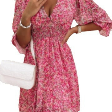 Damen Freizeitkleid mit floralem Muster und hohen Ärmeln Sovae