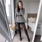 Damen doppelt geschnittene Blazerjacke mit Karomuster und eleganten Knopfdetails Sovae