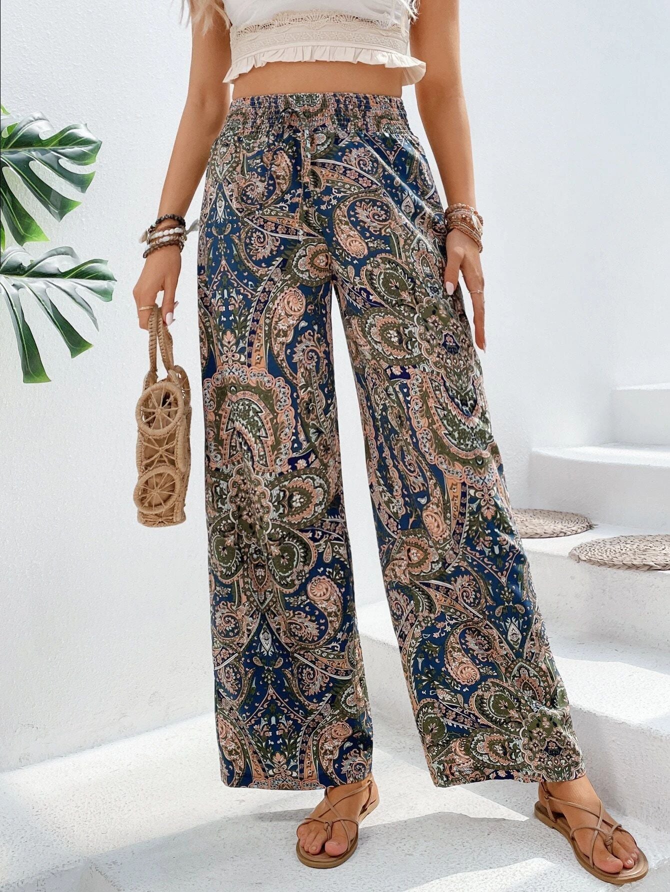 Damen Weite Palazzohose Sovae