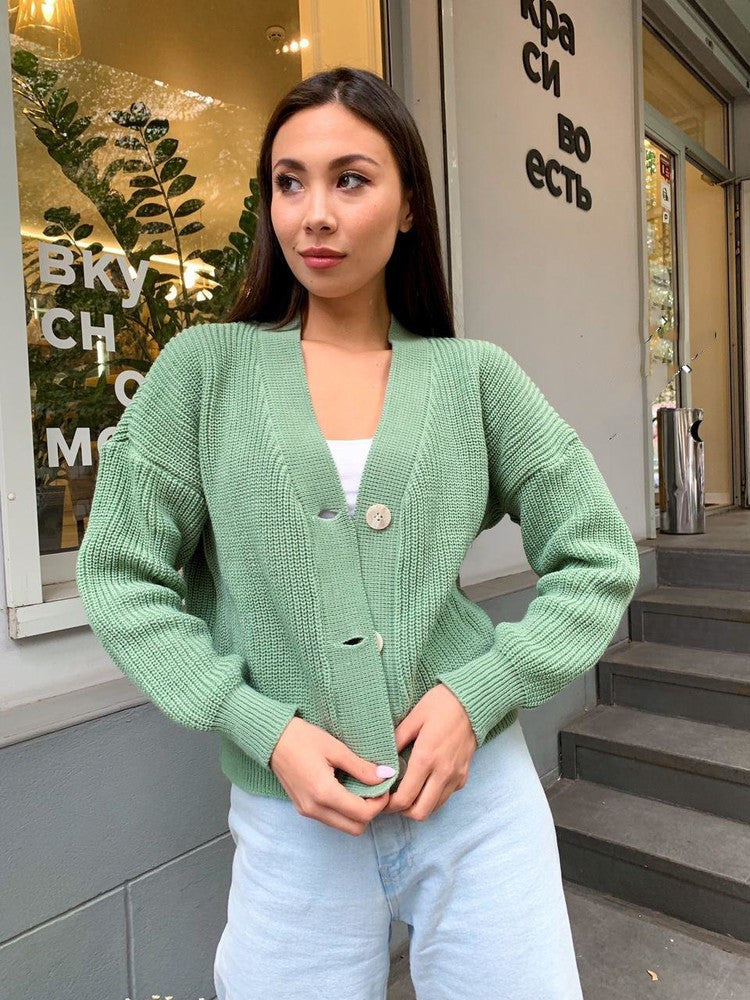 Damen Großer Strickcardigan mit Knopfdetail und V-Ausschnitt Sovae