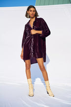 Damen Oversized Velourshemd Sovae