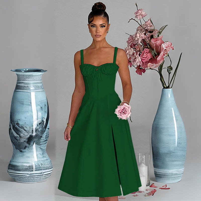 Damen Midikleid mit elegantem Schlitz und Rüschen Sovae
