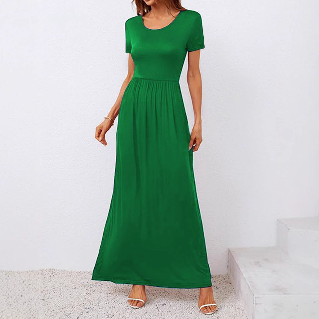 Damen Komfortables Maxikleid mit kurzen Ärmeln und elastischer Taille Sovae