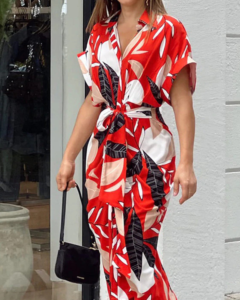 Damen Midikleid mit modernem Schnitt und schickem Taillengürtel Sovae