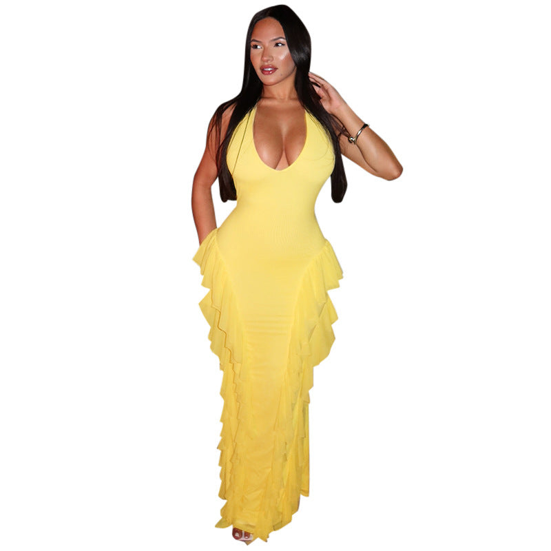 Damen Elegantes Maxikleid mit voluminösen Rüschendetails Sovae