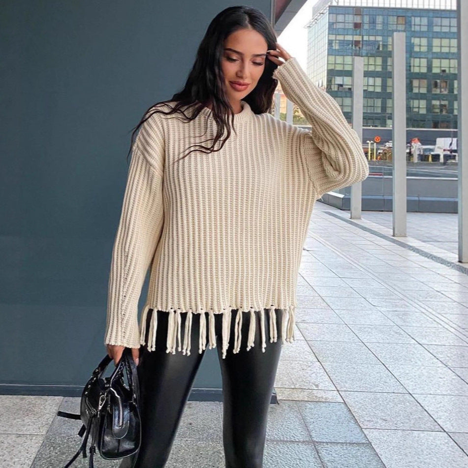 Damen Strickpulli mit Fransen Sovae