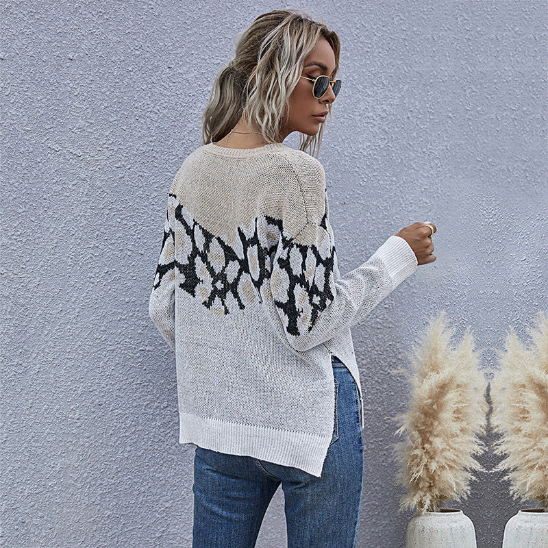 Damen Strickpullover mit modernem grafischen Muster und lässigem Schnitt Sovae