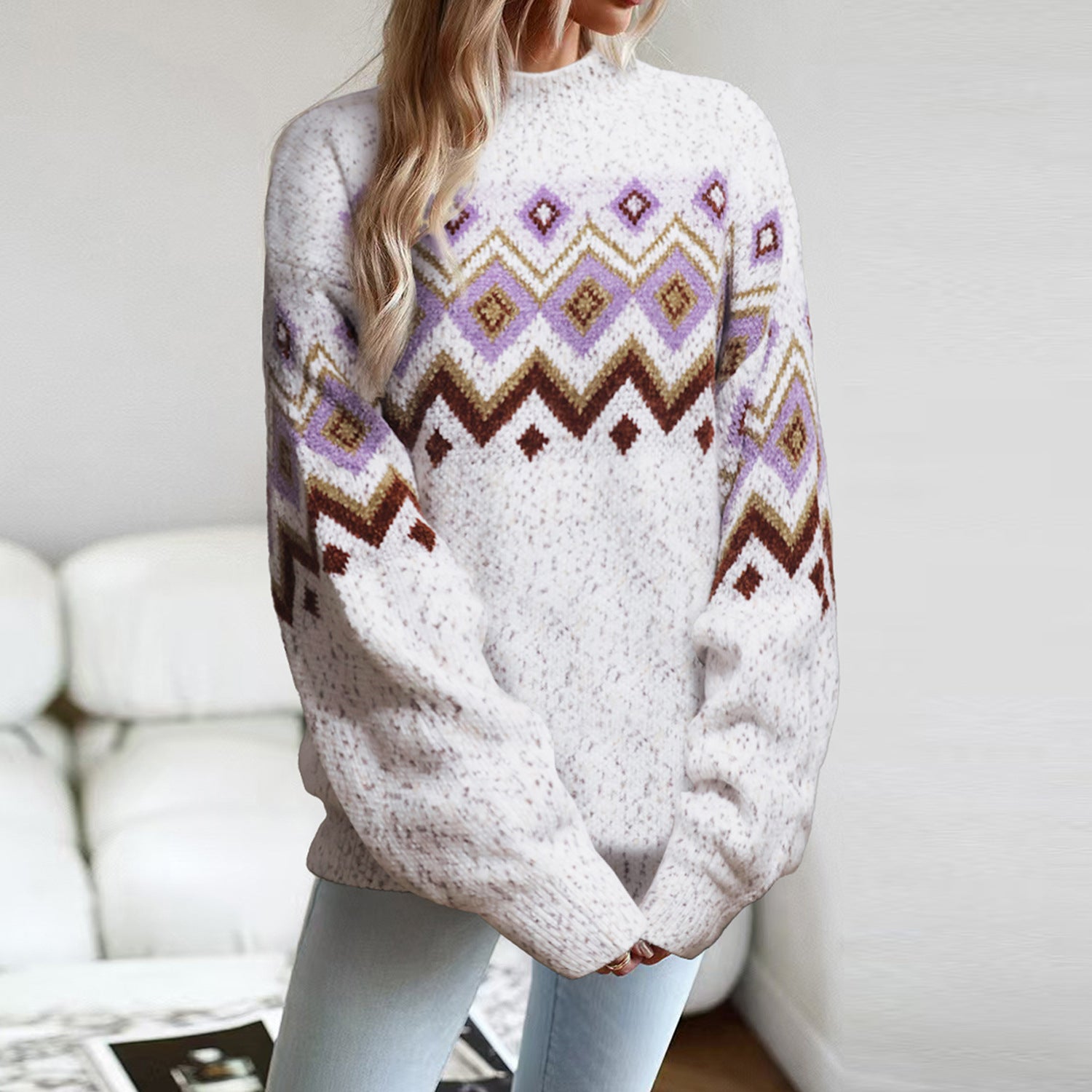 Damen Strickpullover mit geometrischem Muster Sovae