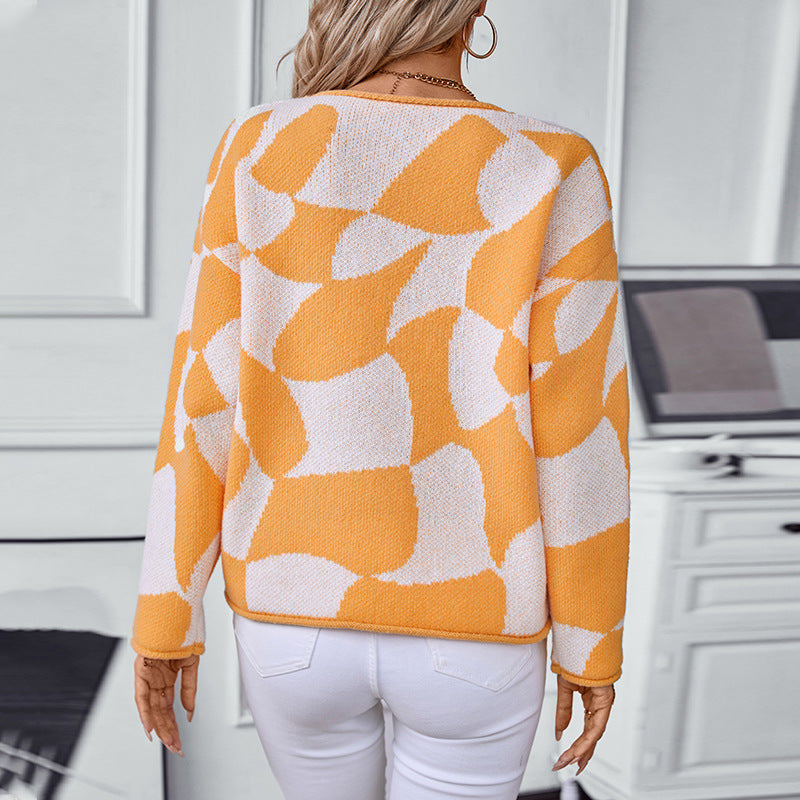 Damen Strickpullover mit modernem Muster und lässigem Schnitt Sovae