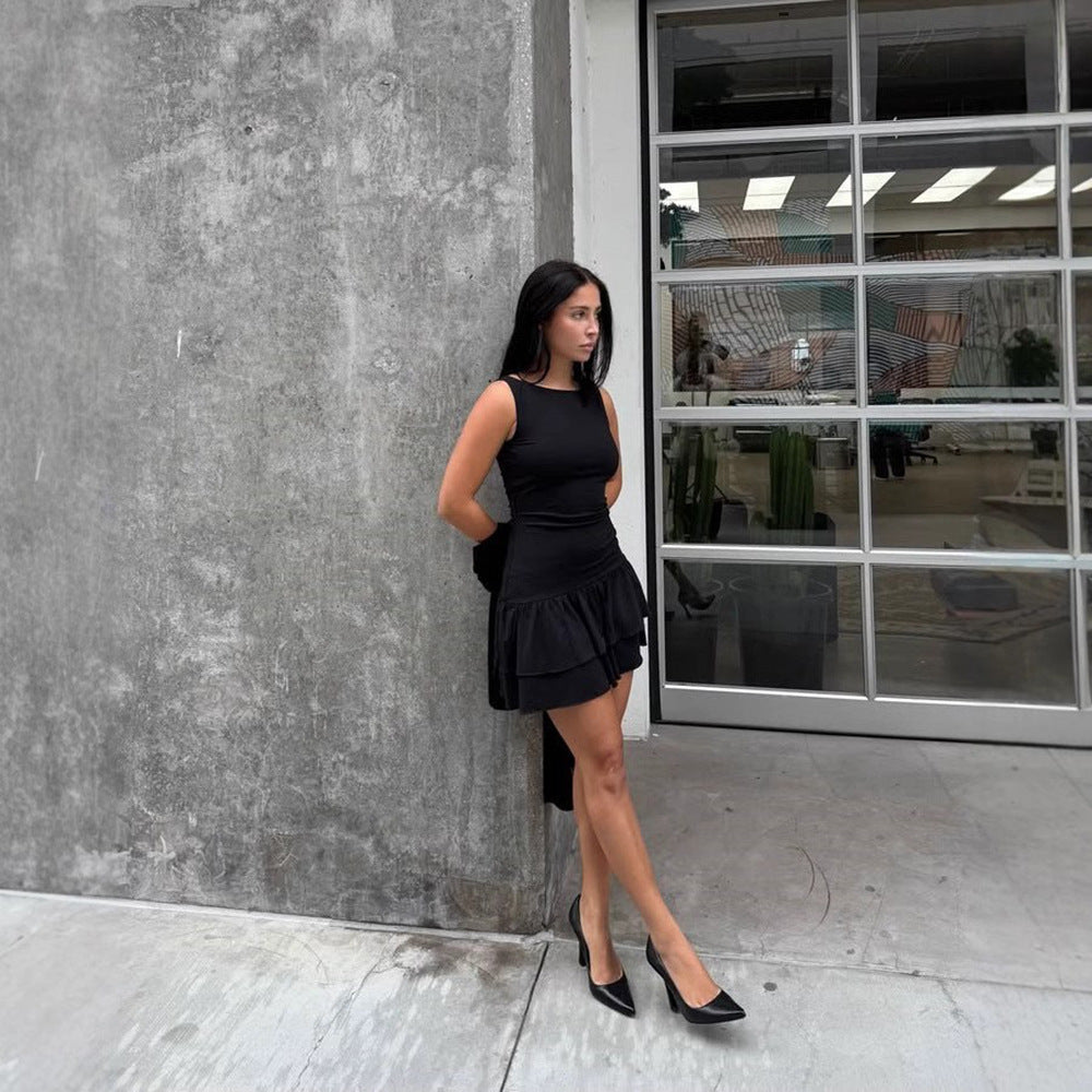 Damen Rüschenkleid mit Ärmellosem Design Sovae
