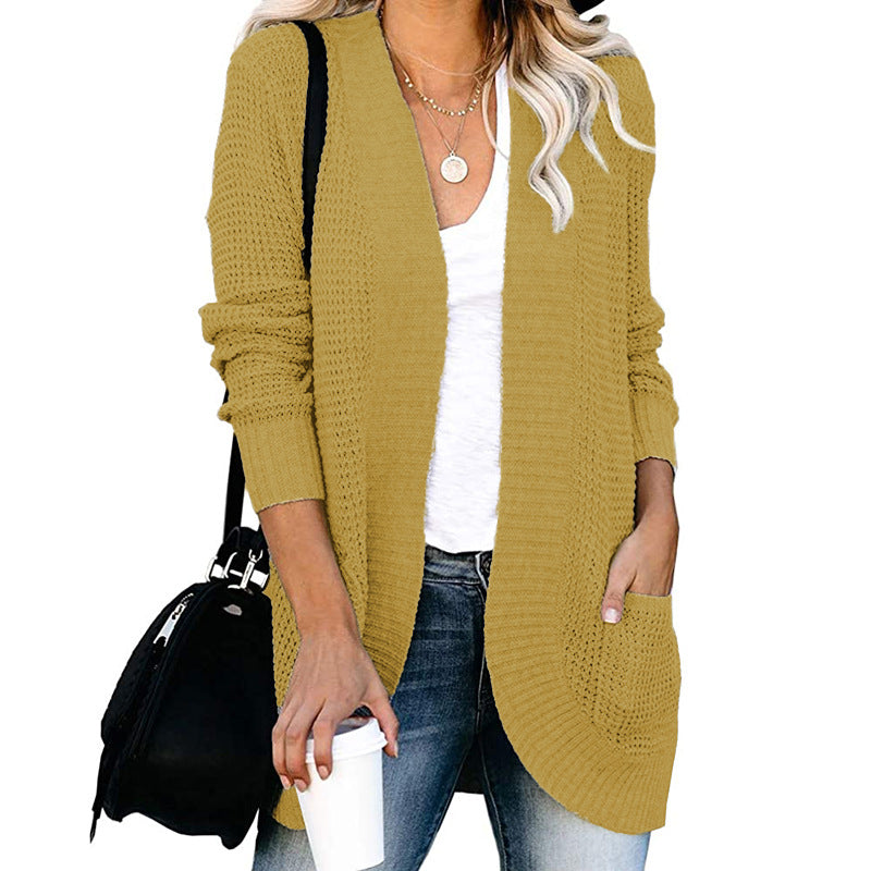 Damen lässige Strickjacke mit offenen Ärmeln und großen Taschen Sovae