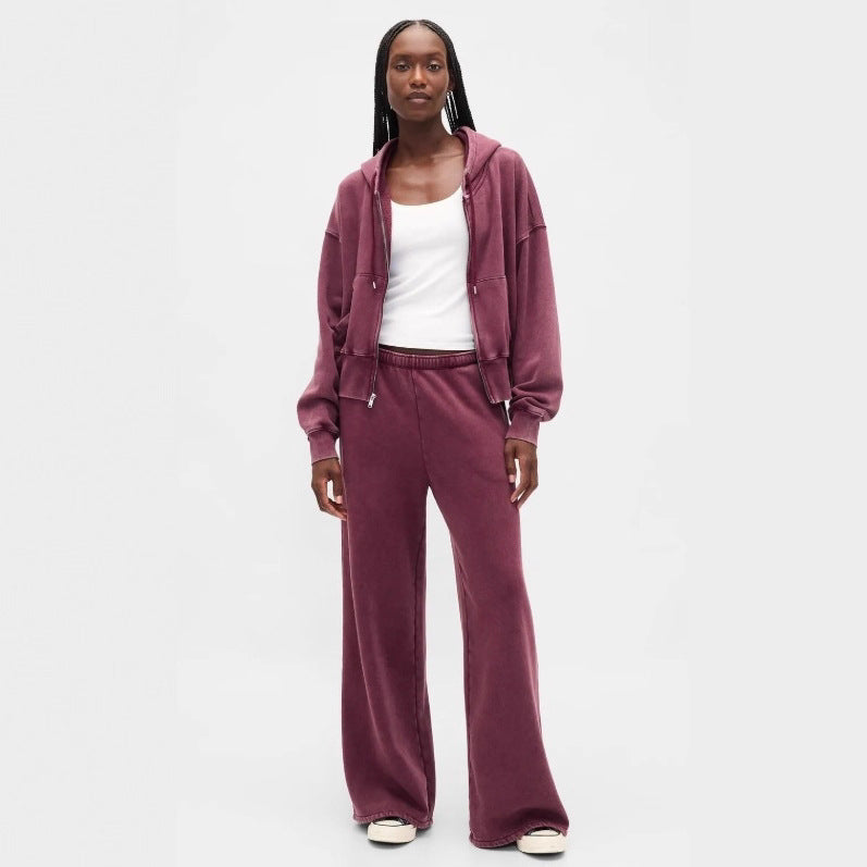 Damen lässiger Sweatpants mit cropped Kapuzenjacke Sovae