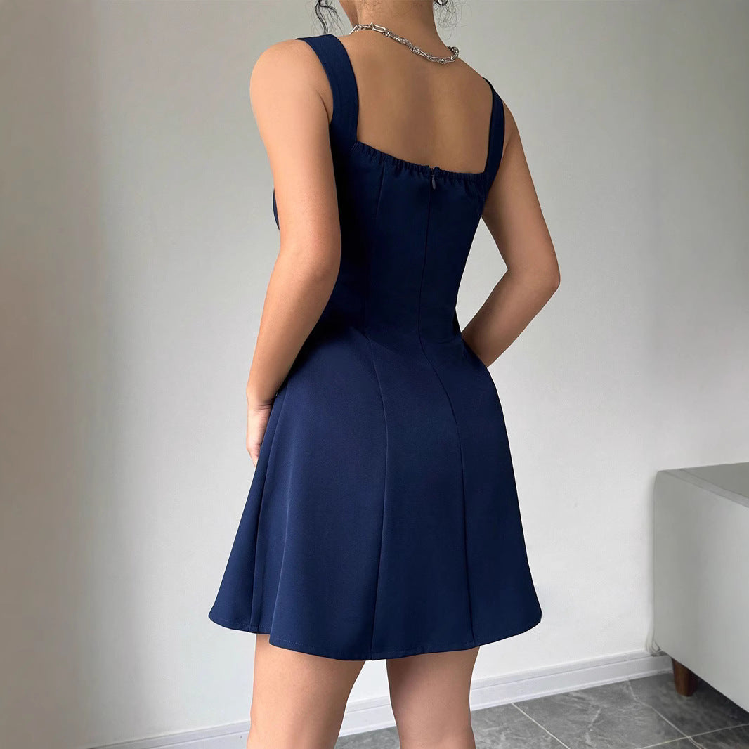 Damen A-Linien Kleid mit quadratischem Ausschnitt und eleganten Falten Sovae