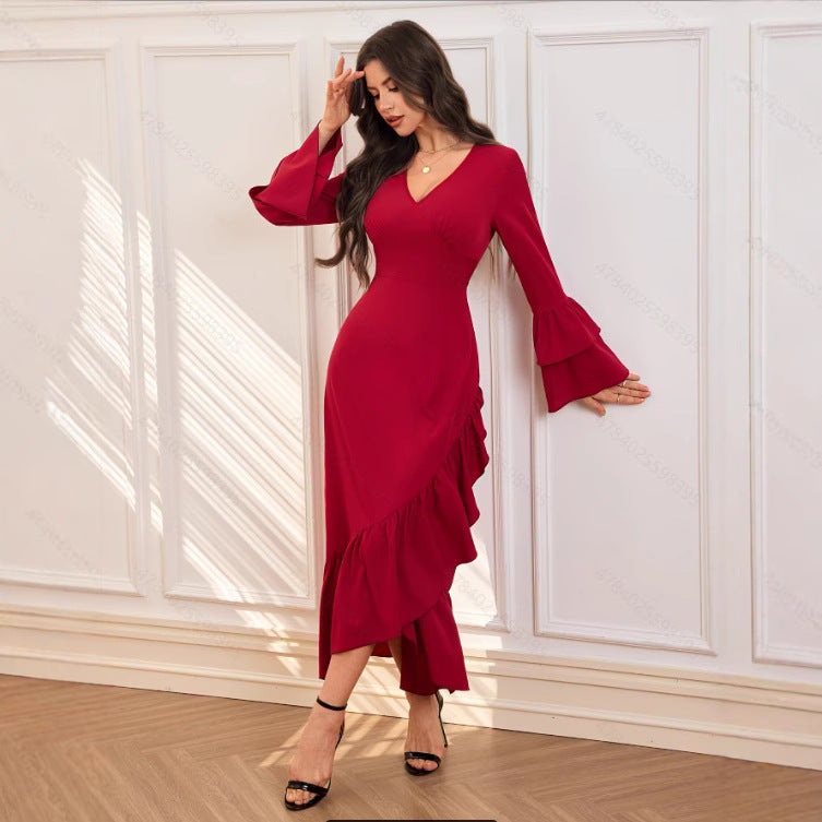 Damen Elegantes Maxikleid mit voluminösen Ärmeln Sovae