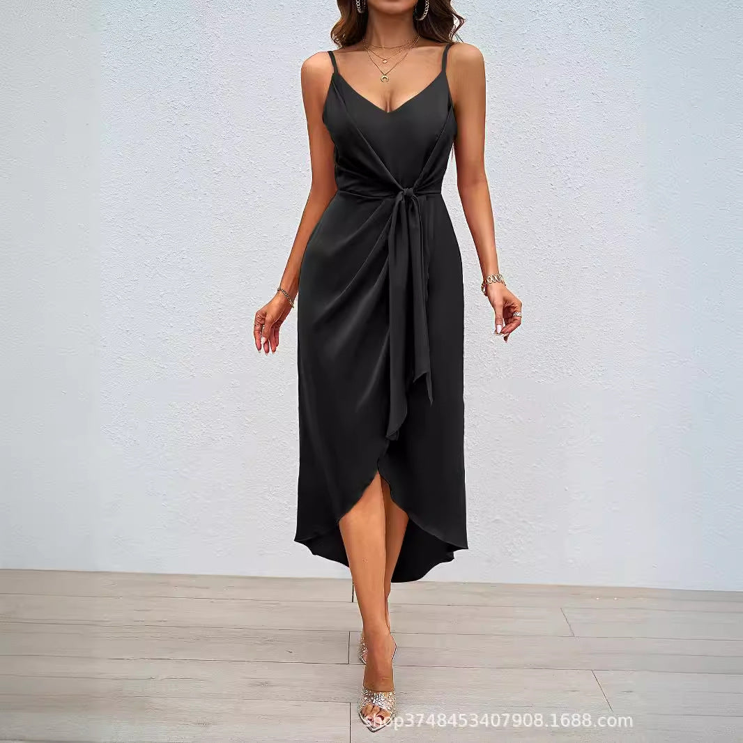 Damen Maxikleid mit elegantem Wickeldesign und schmalen Spaghetti-Trägern Sovae