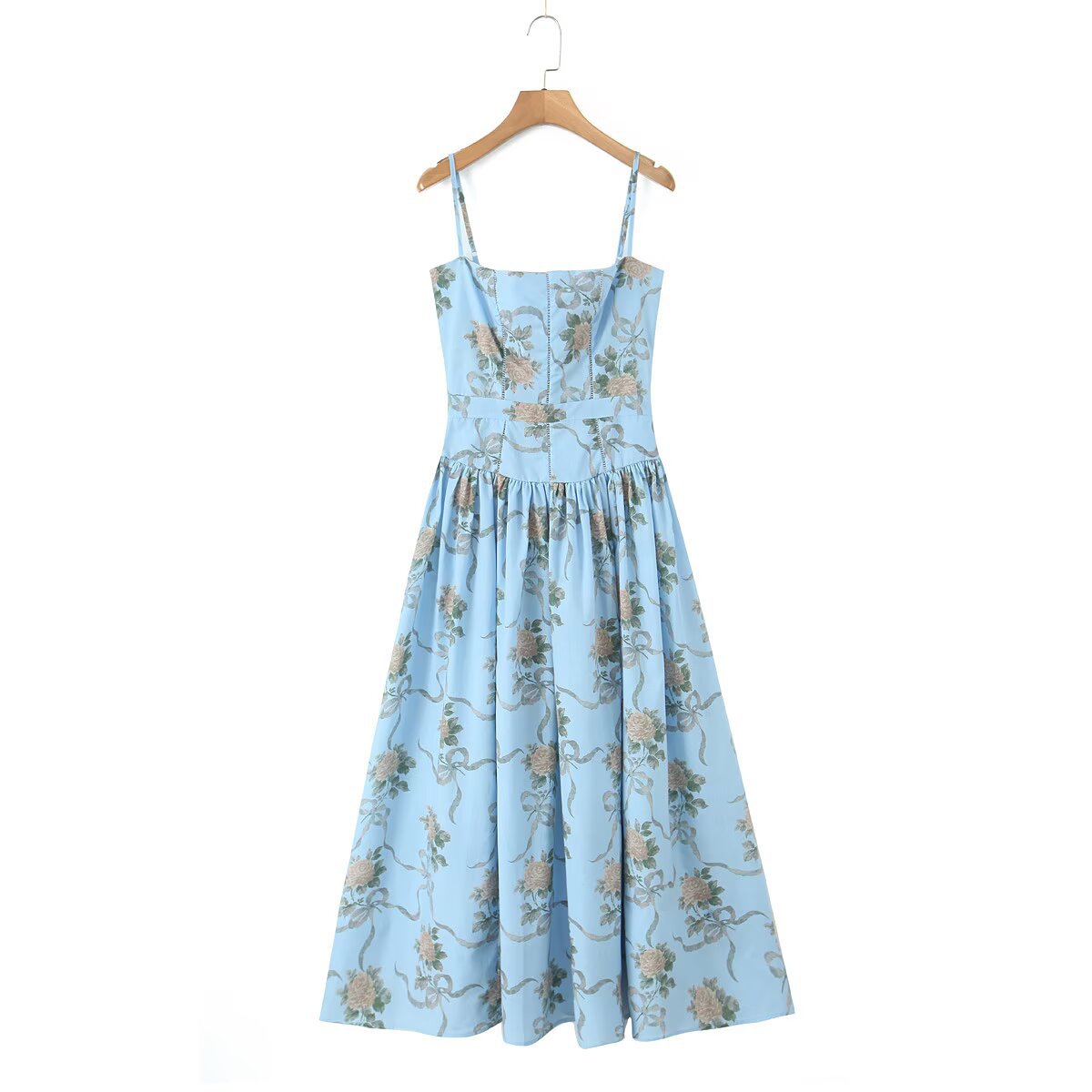 Damen Midikleid mit floralem Design und verstellbaren Spaghetti-Trägern Sovae