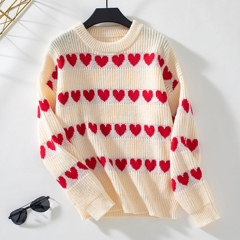 Damen kuscheliger Pullover mit Herzchenmuster Sovae