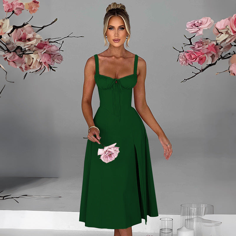 Damen Sommerliches Midi-Kleid mit Raffungen und Seitenschlitzen Sovae