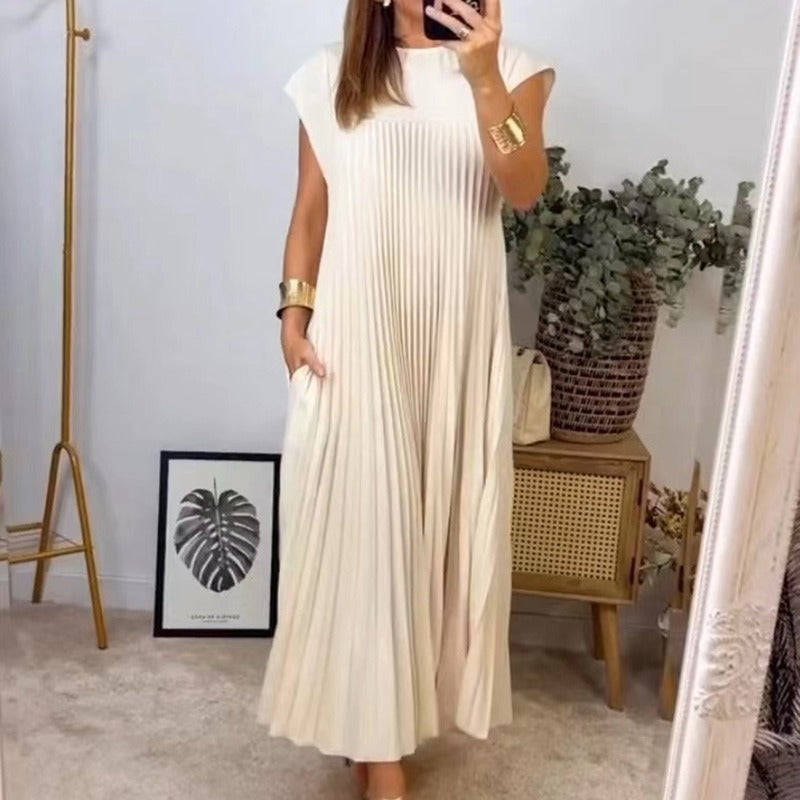 Damen Plissee Maxikleid mit seitlichen Taschen Sovae