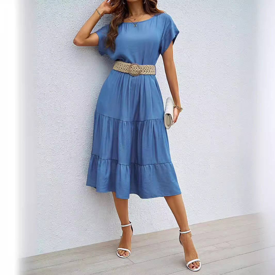 Damen Midi-Kleid mit geschwungenem Saum und eleganter Taillierung Sovae