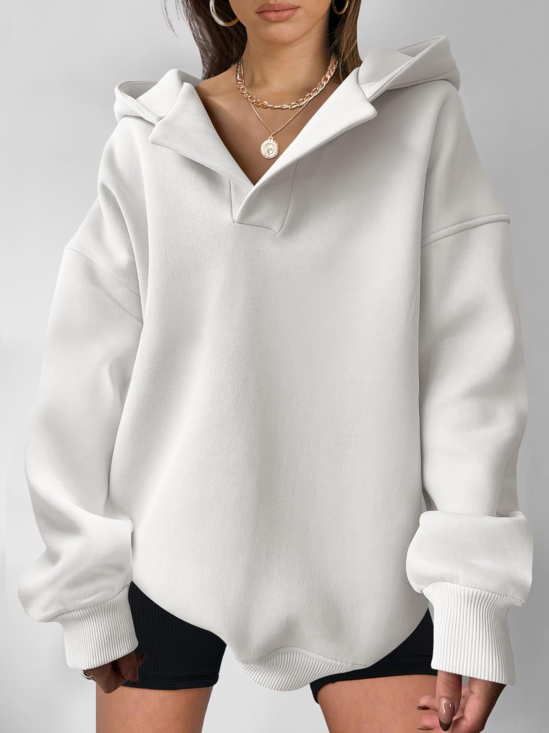 Damen lässiger Hoodie mit hohem Kragen und Oversized-Schnitt Sovae