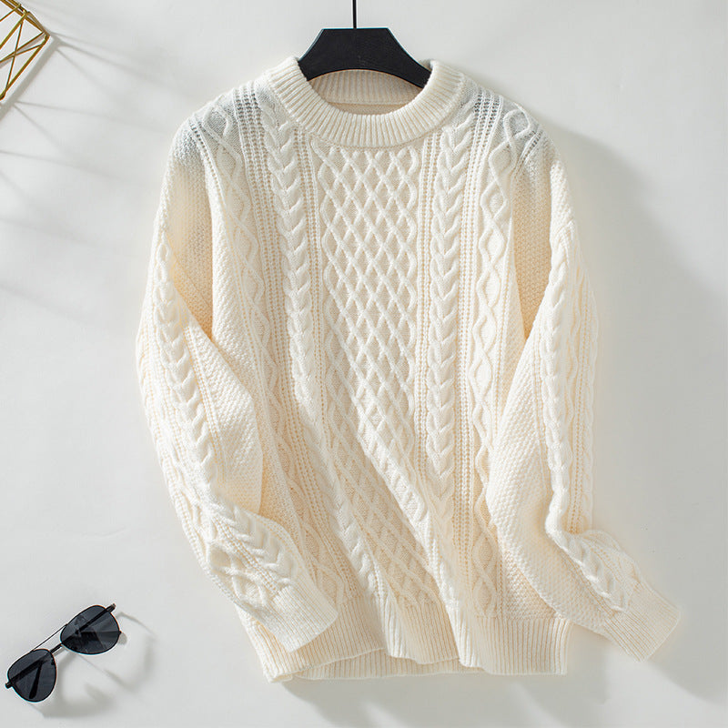 Damen Grobstrickpullover mit raffiniertem Zopfmuster und Rundhalsausschnitt Sovae