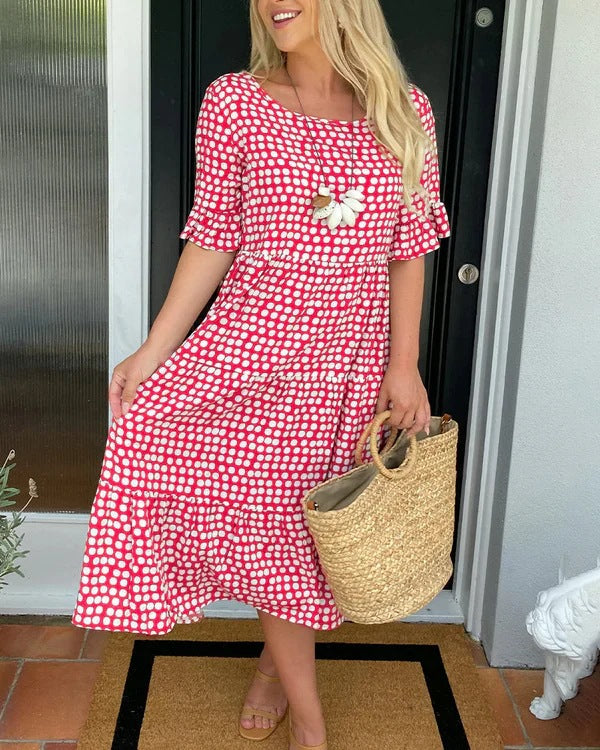 Damen Midi-Kleid mit gerafftem Design und strukturierter Spitze Sovae