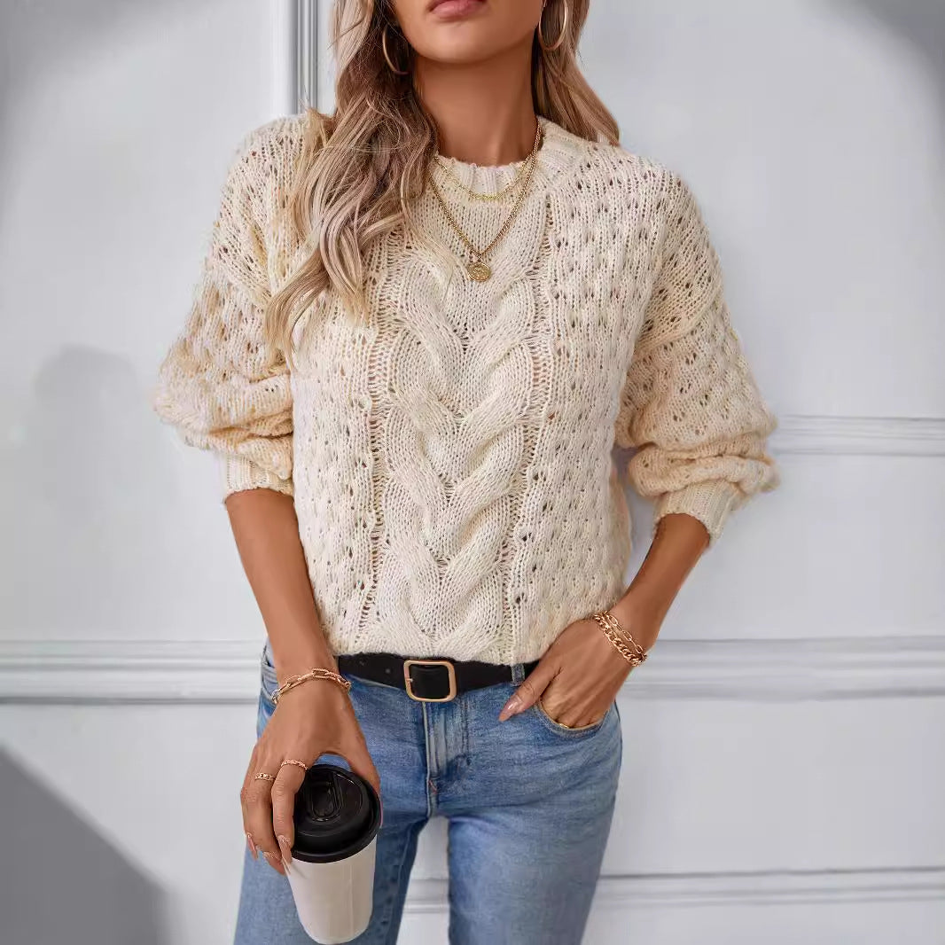Damen gemütlicher Strickpullover mit strukturiertem Zopfmuster und lässigem Schnitt Sovae