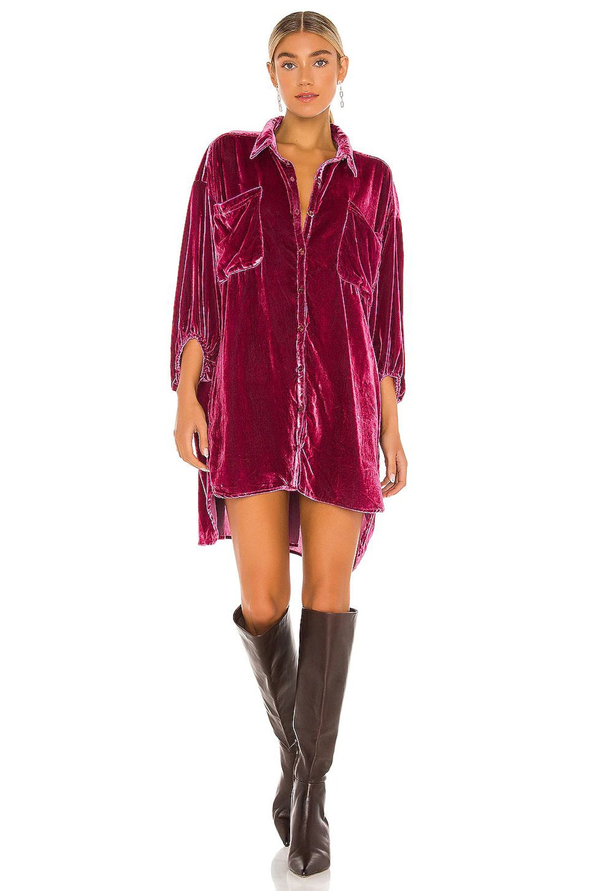 Damen Oversized Velourshemd Sovae