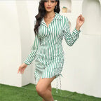 Damen Hemdblusenkleid mit seitlichem Raffung und klassischen Streifen Sovae